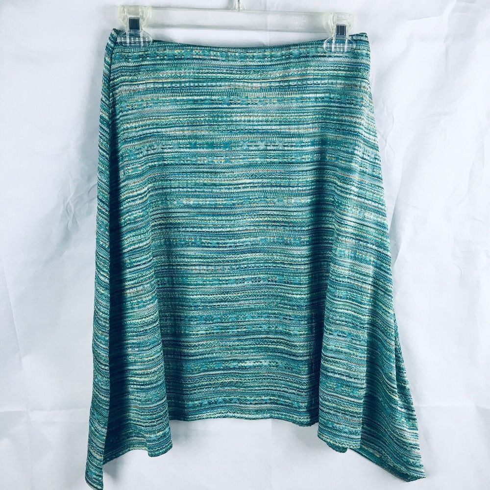 Bandolino Y2K Womens Small Skirt Stretch Sea Green Asymmetrical Impressionist EC